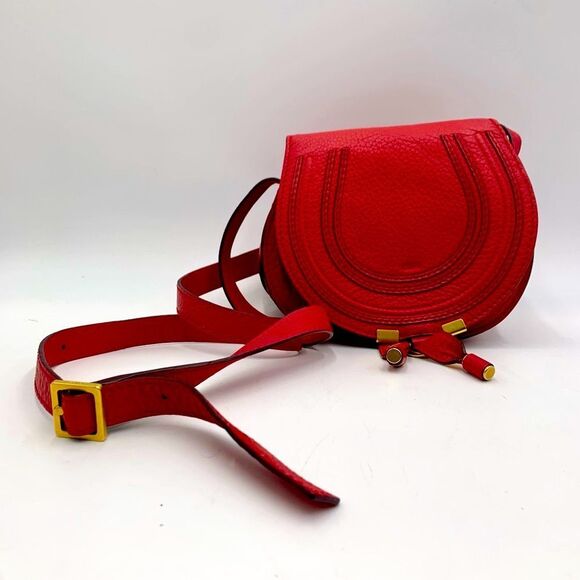 Auth Chloe Mini Marcie Tulip Red Crossbody Saddle Bag Preloved Excellent - Picture 2 of 16